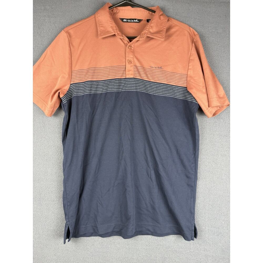 Travis Mathew Polo Shirt Mens M Orange Striped Golf Performance Short Sleeve